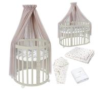 Waldin Lit de bébé OWAL Lit d'enfant 7en1 avec matelas, lit évolutif pour enfants,Tissus Taupe Branches,Bois olive