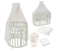 Waldin Lit Bébé Ovale 7en1 Évolutif, Matelas - Olive - Ensemble Pissenlit Champagne inclus