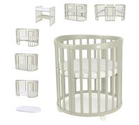 Waldin Lit de bébé OWAL Lit d'enfant 7en1 avec matelas, lit évolutif pour enfants,Sans set de tissu,bois olive