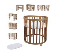 Waldin Lit de bébé OWAL Lit d'enfant 7en1 avec matelas, lit évolutif pour enfants,Sans set de tissu,bois vintage