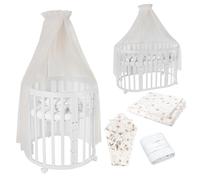 Waldin Lit de bébé OWAL Lit d'enfant 7en1 avec matelas, lit évolutif pour enfants,tissus champagne pissenlit,bois blanc