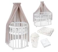 Waldin Lit de bébé OWAL Lit d'enfant 7en1 avec matelas, lit évolutif pour enfants,Tissus Taupe Branches,Bois blanc