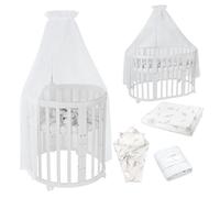 Waldin Lit Bébé Ovale 7en1 Évolutif, Matelas - Blanc - Ensemble Branches Blanc inclus