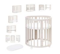 Lit bébé Waldin OWAL, lit pour enfants 7 en 1 avec matelas, lit évolutif pour enfants, sans barrières de protection, en bois cachemire