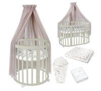 waldin Lit Bébé Ovale 7en1, Matelas, roulettes, Étagère, Olive | Branches Taupe, Évolutif, Lit, Lit Cododo en Bois, Fonction Balancelle en Option