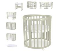 waldin Lit Bébé Ovale 7en1, Matelas, roulettes, Étagère, Olive | Sans Ensemble de Tissu, Évolutif, Lit, Lit Cododo en Bois, Fonction Balancelle en Option