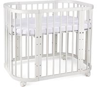 Waldin Lit de bébé 5en1, lit d'appoint en bois, matelas, aéré,sans set de tissu,bois blanc