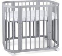 Waldin Lit de bébé 5en1, lit d'appoint en bois, matelas, aéré,sans set de tissu,bois gris