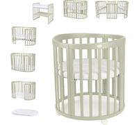 Waldin Lit de bébé OWAL Lit d'enfant 7en1 avec matelas, lit évolutif pour enfants,Sans set de tissu,bois olive