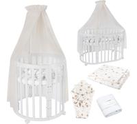 Waldin Lit de bébé OWAL Lit d'enfant 7en1 avec matelas, lit évolutif pour enfants,tissus champagne pissenlit,bois blanc
