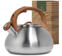 Bouilloir WALDWERK (2,3 l) - Bouilloir compatible avec les plaques à induction et les cuisinières à gaz - Bouilloir à thé avec poignée aspect bois - Bouilloir sifflant, en acier inoxydable et plastiqu
