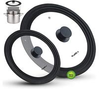 Walfos Couvercle universel Ø 28, 26, 24, 20, 18 et 16 Couvercle en verre pour casseroles, poêles avec bord en silicone gradué, Couvercle pour poêles et casseroles, Couvercle de casserole résistant à