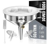 Walfos Entonnoir en acier inoxydable de 13 cm avec 2 filtres amovibles, 1 brosse de nettoyage et 200 filtres en maille, des ingrédients secs et de la poudre., Acier inoxydable de qualité alimentaire