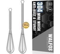 Walfos Mini Fouet en Acier Inoxydable - Set de 2 (13 cm + 18 cm) - Fil Épais et Poignées Solides - Mousseur à Œufs pour Cuisiner, Mélanger, Battre, Remuer
