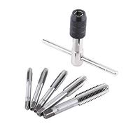 Walfront Jeu de 5pcs Tarauds à Goujure Droite à Main Assortiment M6, M7, M8, M10, M12 en Acier avec 1pc Clé à tarauder pour Filet Rapporté