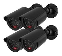 WALI Lot de 4 fausses caméras de surveillance factices pour intérieur et extérieur avec une lumière LED, autocollant d'avertissement de sécurité (TC-B4), noir