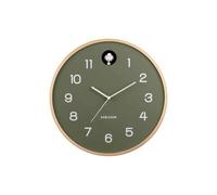 Wall Clock Natural Cuckoo Birch Wood Jungle Green | Rond - Bois de bouleau - Horloges pour Salon - Bureau - Chambre à coucher