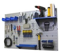 Wall Control Organisateur en panneau perforé de 1,2 m Kit de rangement pour outils standard en métal avec planche à outils grise et accessoires bleus