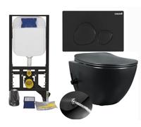 Wall-Hung Toilet 2-en-1 avec fonction de bidet intégrée, mélangeur noir mat, installation concealed cadre et bouton de remplissage noir assorti