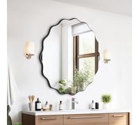 Wall Mirror Decorative Wall Mirror For Hanging Diameter 50 Cm Irregular Wave Mirror Industrial Modern Bathroom Mirror For Bathroom, Sink, Living Room, Bedroom (Black)