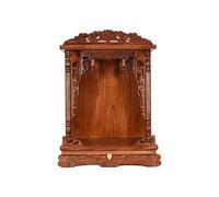 Wall Mounted Desktop Wooden Buddhist Altar Cabinet Pooja Mandir Table Shrine Niche Zen Meditation Shelf with Pull Out Tray Mortise Pre-Assembled(Yellow Wood,F)