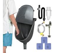 Wall Mounted Urinal With Lid - Compact Design, Built-in Flush Valve And Water Inlet/Outlet System | Durable Bathroom Urinal For Home, Dorm, Garage, RV, Shed, Backyard Use