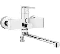 Wall-mounted washbasin and bath mixer with extended spout - hose connection