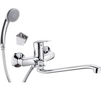 Wall-mounted washbasin mixer with extended spout - hose and shower set connection