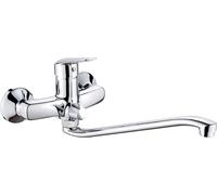 Wall-mounted washbasin mixer with extended spout - hose connection