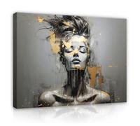 WallArena images imprimées sur toile, Abstrait, | Femme abstraite, gris doré, impression sur toile, image sur toile, dimensions : 100 x 75 cm (l x h) - pièce unique sur toile