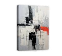 WallArena images imprimées sur toile, Moderne, | Tableau abstrait gris, noir et rouge, impression sur toile, format : 100 x 75 cm (l x h) - une seule pièce sur toile