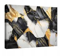 WallArena - Impression sur toile - Abstrait - 100x70 cm - Tableau decoration murale - Tableau mural XXL grand format pour salon, chambre à coucher - Impression artistique - noir or blanc