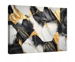 WallArena - Impression sur toile - Abstrait - 100x70 cm - Tableau decoration murale - Tableau mural XXL grand format pour salon, chambre à coucher - Impression artistique - noir or blanc
