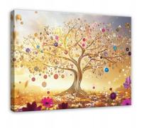 WallArena - Impression sur toile - Arbre Gustav Klimt - 100x70 cm - Tableau decoration murale - Tableau mural XXL grand format pour salon, chambre à coucher - Impression artistique - Art Or