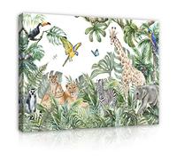 WallArena - Impression sur toile - Jungle - 60x40 cm - Tableau decoration murale - Tableau mural XXL grand format pour salon, chambre à coucher - Impression artistique - Chambre d'enfant