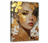 WallArena - Impression sur toile - Mme - 40x60 cm - Tableau decoration murale - Tableau mural XXL grand format pour salon, chambre à coucher - Impression artistique - Or Glamour