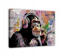 WallArena - Impression sur toile - Singe Banksy - 100x70 cm - Tableau decoration murale - Tableau mural XXL grand format pour salon, chambre à coucher - Impression artistique - Street Art