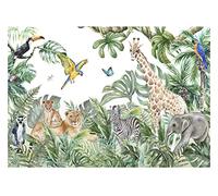 WallArena Papier peint intissé Animaux de la jungle forêt 416 x 254 cm | pour chambres d'enfants et chambres de bébé, papier peint intissé de haute qualité, papier peint photo pour enfants, papier