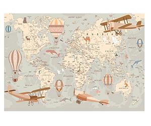 WallArena Papier peint intissé Carte du monde enfants filles 152 x 104 cm | pour chambres d'enfants, papier peint intissé de qualité supérieure, papier peint photo pour enfants, papier peint pour