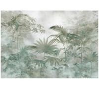 WallArena - Papier peint panoramique intissé Botanique 400x280 cm - Papier peint photo non tissé - Pour salon et chambre à coucher - Effet 3D - Avec colle - abstrait tropical blanc et vert