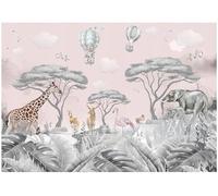 WallArena - Papier peint panoramique intissé für Mädchen und Jungen Animaux de la jungle 400x280 cm - Papier peint photo non tissé - Pour salon et chambre à coucher - Effet 3D - forêt rose blanche