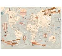 WallArena - Papier peint panoramique intissé für Mädchen und Jungen Carte du monde 350x250 cm - Papier peint photo non tissé - Pour salon et chambre à coucher - Effet 3D - Vintage du monde