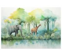 WallArena - Papier peint photo pour enfants non tissé Animaux de la jungle 300x210 cm - Papier peint photo - Pour salon et chambre à coucher - Effet 3D - Avec colle - Nature Animaux Aquarelle