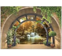 WallArena - Papier peint panoramique intissé Vue sur la cascade par la fenêtre 350x250 cm - Papier peint photo non tissé - Pour salon et chambre à coucher - Effet 3D - Avec colle - Forêt paysagère