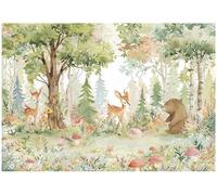 WallArena - Papier peint photo pour enfants non tissé Animaux de la forêt 200x140 cm - Papier peint photo - Pour salon et chambre à coucher - Effet 3D - Avec colle - La nature, les animaux, les fleurs