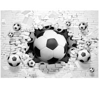 WallArena - Papier peint photo pour enfants non tissé football 350x250 cm - Papier peint photo - Pour salon et chambre à coucher - Effet 3D - Avec colle - Briques, pierres, noir et blanc pour le sport