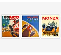 Wallbuddy Set of 3 Vintage Car Racing Posters / F1 Poster Voitures World Grand Prix, Voitures de course pour garçons Affiche ancienne/Home, Bedroom Car Decoration Cadeaux pour lui (20cm x 25cm)