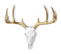 Wallcharmers Mini breloque murale en forme de crâne de cerf blanc + doré - 40,6 cm - Décoration murale faite à la main - Décoration murale de ferme faite à la main
