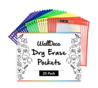 WallDeca - Pochette Plastique A4 Effacable à Sec, Pochette Transparente D'enseignement Réutilisable Pour Écrire et Essuyer - Pour Ecole, Maison, Bureau - Pochette Effacable A4, 5 Couleurs (Lot De 25)