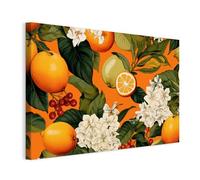 Wallero Tableau sur toile Orange avec Blanc Fleurs - Déco murale moderne & impression artistique | Tableau pour salon chambre cuisine entrée 45x30